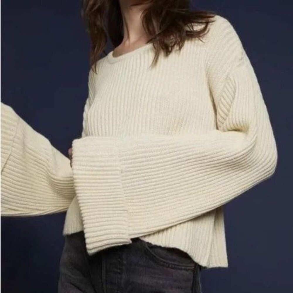 Nation Ltd Jude Cream Baby Alpaca Blend Bell Cuff Sleeve Oversized Sweater Small